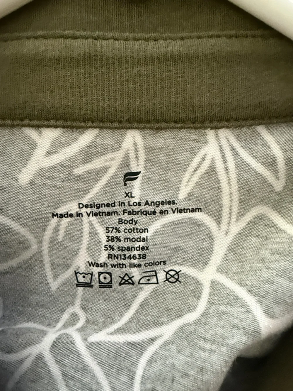 Fabletics Olive Green Polo with White Floral Line Print - Picture 2 of 3